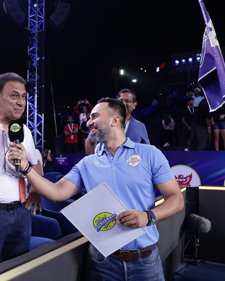 Arpit Sharma interviewing Sunil Gavaskar at the World Pickleball League